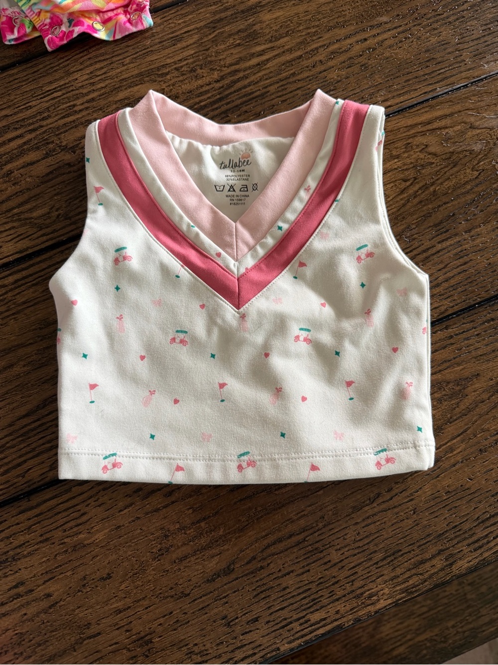 Girls' White & Pink V-Neck Sleeveless Tank Top